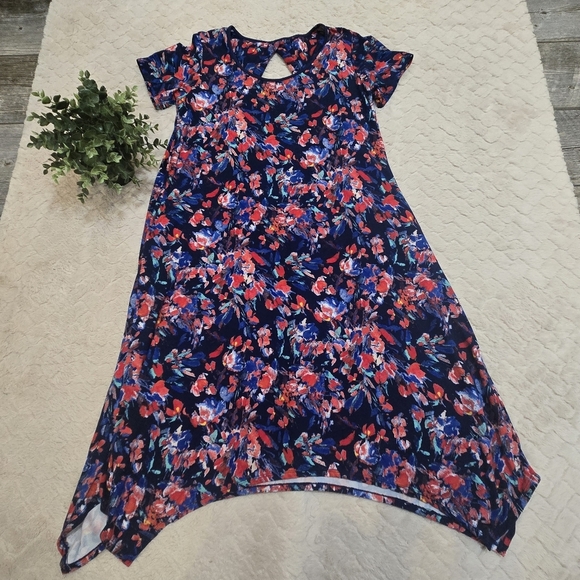 Cuddl Duds Flexwear Blue Floral Swing Cozy Dress, Size Medium - Picture 2 of 7
